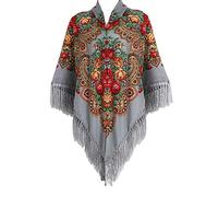 Gudessly 62"*62"Oversized Women's Traditional Retro Scarf Wrap Tassel Fringes Floral Poncho Shawl Printing Shawl
