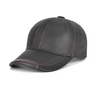 Gudessly Adjustable Men's Genuine Cowhide Leather Baseball Cap for Fall Winter Outdoor Sports Hat, A-black