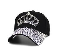 Gudessly Adjustable Women’s Bling Rhinestone Bejeweled Cotton Denim Baseball Cap Hip Hop Hat (A-Crown Black 02)