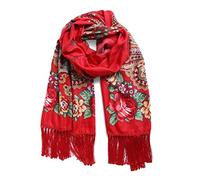Gudessly, Traditional Tassel Exotic Wrap Printed Scarf for Women Warm Soft Large Long Rectangular Fashion Scarves, Red, One Size