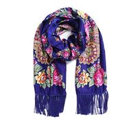 Gudessly Traditional Ukrainian Tassel Scarf Wrap for Women Warm Soft Scarves, Royalblue, One Size