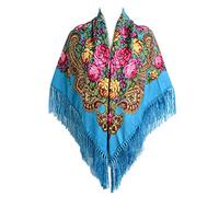Gudessly Women's Traditional Scarf Wrap Tassel Shawl Retro Scarf Floral Poncho, Sky Blue, One Size