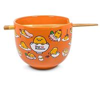Gudetama Japanese Ceramic Dinnerware Set | Includes 20-Ounce Ramen Bowl and Wooden Chopsticks | Asian Food Dish Set For Home Kitchen | Kawaii Anime Gifts, Official Sanrio Lazy Egg Collectible