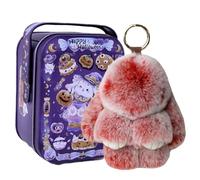 gudong Cute Bunny Lulu Keychain With Tin, Charm Bunny Keychain Fluffy With Box for Girl,Kids,Backpack,Purse,Handbags,With Exquisite Christmas Box Rabbits Keychain Pompom Charm Ornament (Wine red)