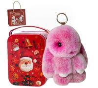 gudong Cute Bunny Lulu Keychain With Tin, Charm Bunny Keychain Fluffy With Box for Girl,Kids,Backpack,Purse,Handbags (Halloween-Rose pink lulu)