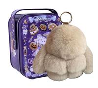 gudong Cute Bunny Lulu Keychain With Tin, Charm Bunny Keychain Fluffy With Box for Girl,Kids,Backpack,Purse,Handbags (Halloween-Light gray lulu)
