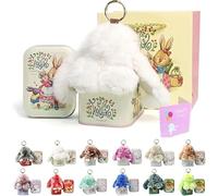 gudong Cute Bunny Lulu Keychain With Tin,it’s the Season Easter White bunny,Charm Bunny Keychain Fluffy Plush Cute Charm Gift for Girl Kids