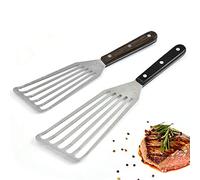 GuDoQi Fish Slice Set, 2 Pieces (32cm & 28cm), Professional Pancake spatula, Wooden Handle, Stainless Steel Fish Slice, Non Stick Frying Spatula for Cooking, Baking, Frying Meat, Flipping Egg