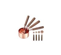 GuDoQi Measuring Cup and Spoon Set, Set of 8, Walnut Handle, Engraved Measurements, Premium Stainless Steel, Mirror Polished For Measuring B