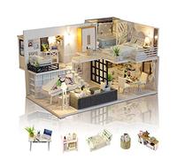 GuDoQi Miniature Dolls House Kit with Music Box & LED Light, Simple Life