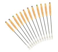 GuDoQi Stainless Steel Fondue Forks, Set of 12, Roasting Sticks Marshmallow, Heat Resistant Oak Wooden Handle, Fruit Chocolate Fountain Cheese Forks (24cm)