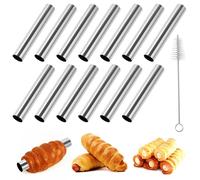 Guduling 12 Pcs Cannoli Tube,Non Stick Cannoli Moulds,Stainless Steel Screw Croissant Mold with Cleaning Tube Brush,for Baking Danish Pastry Pancake Crisps