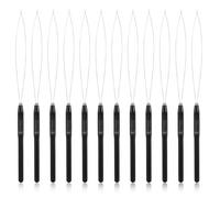 Guduling 12pcs Hair Extensions Loop Threader, Nano Hair Extensions Loop Threader, Nano Bead Threader, Non Slip Handle, Topsy Tail Hairs Tools for Feather Extension (Black)