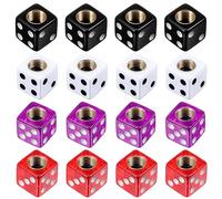 Guduling 16pcs Dice Tire Valve Caps, Dust Caps for Bikes with Rubber Ring, Copper Core Dice Valve Stem Caps for Cars, Suv, Trucks, Bikes, Motorcycles (Black, White, Purple, Red)