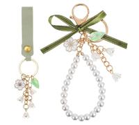 guduling 2 Pcs Lily of the Valley Flower Key Chain,Tulip Keychain with Leather Chains,Anti-Lost Pearl Pendant for Women And Girls for Home Car Keys Bag Keychains Camera Pendants Decor