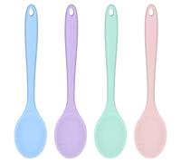 Guduling 2 Pcs Silicone Spoon,4 Color Silicone Cooking Spoon,8 in Silicones Spoons for Cookings - Heat Resistant Long Handle Stirring Spoons for Cooking, Baking & Non-Stick Kitchen Tools