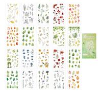 Guduling 20 Sheets Botanical Stickers,Pressed Flower Stickers,Dried Floral Decals for Botanical Journaling, Scrapbook & Planner (Green Cover, 7.09 x 3.94 in)