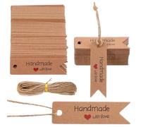 Guduling 200-Pack Made with Love Labels,Hand Made with Love Labels,Handmade with Loves Tags of Pre-Punched with Natural Jute String for Candles, Soaps, Wedding Favors & Small Business