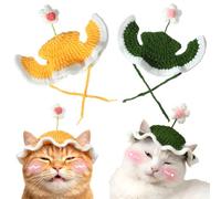 Guduling 2pcs Cat Hat, Handcrafted Flower Cat Hats, Handmade Knitted Hats for Cats, Soft Cute Adjustable Fit Pet (Yellow Green)