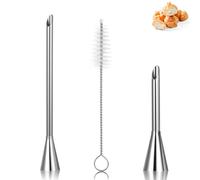 Guduling 3 Pcs Cream Icing Piping Nozzle Tips,Stainless Steel Long Cream Puff Nozzle Decor with Small Puff Mouth + Long Puffs Mouth + Decorating Cleaning Brush,Decorating Tool Supplies