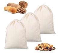 Guduling 3 Pcs Linen Bread Bag,Bread Bags to Keep Breads Fresh,Reusable Cotton Drawstring Bag for Homemade Breads & Freshness Keeping(Khaki, 30 x 40 CM)