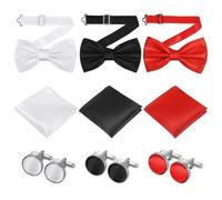 guduling 3sets Bow Ties for Men Pre Tied, Bow Ties for Men, Adjustable Mens Bow Tie with Pocket Square Set And Cuffs for Wedding, Banquet, Formal Occasions, Black, White, Red