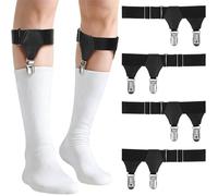 guduling 4-Pack Sock Garters for Men, Adjustable Mens Sock Garters with Non-slip Clip, Elastic Socks Suspenders Men,Non-Slip Socks Strap Suspenders for Dress,Tuxedos, Uniforms
