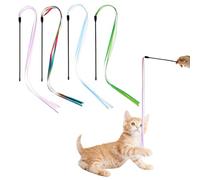 guduling 4 Pcs Cat Wand Toys,Cat Ribbon Toys Wand,Interactive Cats Rainbow Wands String Toy for Indoor,for Kittens Teaser Training Exerciser Playing Accessories