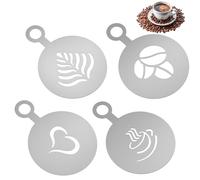 Guduling 4 Pcs Coffee Stencils Barista,Christmas Coffee Stencils,Stainless Stencil Latte Art,with Various Patterns for Cappuccino Lattes Cake Decorating Coffees Shop and Home Use(Silver)