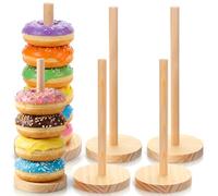 guduling 4 Pcs Donut Stands, Natural Wooden Donut Holder Stand Party Set of 4, Durable Donuts Holder with Round Base for Donuts, Cupcakes & Pastries, Party Serving Set for Weddings & Bakeries