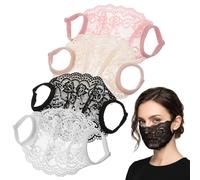 guduling 4 Pcs Lace Face Masks,4 Colors Breathable Mesh Half Face Cover,Mesh Hollow Faces Shield Mask for Masquerade Balls,Costume Parties, Bridal Photoshoots & Fashion Statement Looks