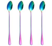 Guduling 4 Pcs Sundae Spoons,Long Handle Tea Spoons Colorful,Stainless Latte Spoon for Coffee, Tea, Desserts, Ice Cream, and More - 7.48 Inches (Rainbow Color)