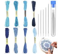 Guduling 41 Pcs Sashiko Thread Kit.100% Cotton Blue Shashiko Thread (20m Each) with Needles,Sashiko Threads for Hand Quilting, Denim Mending & Visible Stitching