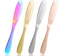 guduling 4pcs Butter Knife Spreader, 3 in 1 Stainless Steel Butter Spreader, Colorful Butter Curler, Spreading Knife Smooth Rounded Edge for Butter, Cream Cheese, Appetizers, Jam & Spreads