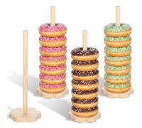 guduling 4Pcs Donut Stand for Party,Wooden Donut Stands with Floral Base