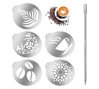 Guduling 5 Pcs Coffee Stencils,Large Coffee Stencils Latte Art with Latte Art Pen,Lattes Stencilss with Various Patterns for Cappuccino, Hot Chocolate & Cake Decorating,Home or Cafe Use(Silver,4.53IN)