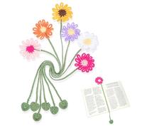 Guduling 6pack Crochet Flower Bookmark, Sunflower Personalized Handmade Bookmarks for Women, Cute Crochet Bookmark, Knitted Curtain Tie for Book Lovers, Students, Teachers, 6 Colors
