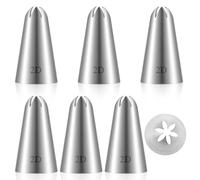 Guduling 6pcs Icing Nozzles, 2D Piping Nozzles Large, Stainless Steel Piping Tips for Cake Decorating, Large Piping Nozzle Set for Buttercream Icing Cupcake DIY Birthday Baking Supplies