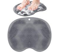Guduling Foot Scrubber for Shower,Silicone Shower Feet Scrubber Mat, Dual-Side Exfoliating Bath Wash Pad, with Non-Slip Suction Cups, Wall or Floor Mount for Bath & Spa Use (Grey)