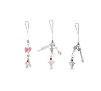 GUEDKIKL 3Pcs Cute Phone Charms, Cell Phone Charms Strap Ice Cream Beaded Phone Charm Y2K Accessories for Phone Bag Keychain Camera Decor