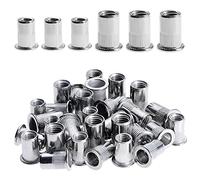 Gueenky 100PCS M6 M8 Rivet Nuts, M8 M6 Nutsert Stainless Steel, Flat Head M6 M8 Threaded Rivets Nutsert for Wood Furniture