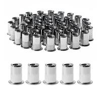 Gueenky 100PCS M8 Rivet Nuts, M8 Nutsert Stainless Steel, Flat Head M8 Threaded Rivets Nutsert for Wood Furniture (14mm x 18mm)