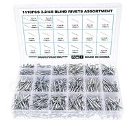 Gueenky 1110Pcs Pop Rivets Assortment, 3.2/4/4.8 mm Blind Rivets Aluminum Pop Rivets Large Flange, 20 Sizes Dome Head Pop Rivets for Metal Wood Plastic