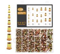 Gueenky 1110PCS Rivet Nuts Assortment, M3 M4 M5 M6 M8 M10 M12 Threaded Insert Nutsert Galvanised Carbon Steel Rivnuts Assorted Metric Flat Head Inserts Rivets for Metal Plastic