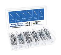 Gueenky 135Pcs Pop Rivets Assortment, 5/6/6.4 mm Blind Rivets Aluminum Pop Rivets Large Flange, 6 Sizes Dome Head Pop Rivets for Metal Wood Plastic