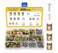 Gueenky 200Pcs U Clips and Screws, 4 Sizes Speed Nuts U Clips Metal Spire Clip U Nuts Car Self Tapping Clip Speed Fasteners for Cars Motorcycles