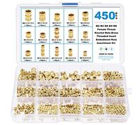 Gueenky 450PCS Female Thread Knurled Nuts, M2 M3 M4 M5 M6 Brass Threaded Insert, 15 Sizes Embedment Nuts Assortment Kit with Storage Box for 3D Printing Injection Moulding