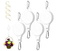 Gueenky 4Pcs White Plant Hangers, Retractable Plant Pulley, 1kg-15kg Load Capacity, Indoor Use, Minimalist Style, 4 Hooks, Flower Shape, Painted Finish