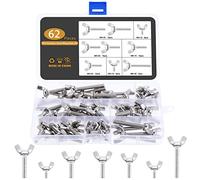 Gueenky 62PCS Wing Nut and Bolt Set, M4 M5 M6 Butterfly Bolts Wing Screws Wingnuts Stainless Steel, 7 Sizes Butterfly Screws with Nuts Assortment