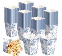 Gueevin 100 Pcs Blue Floral Party Favor Mini Popcorn Boxes with Scalloped Wildflower Goodie Bulk Popcorn Containers for Birthday Decoration for Bridal Baby Shower Party Supplies